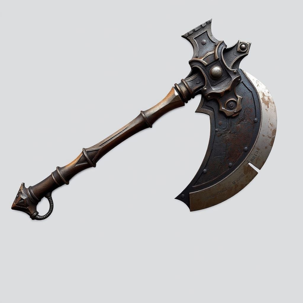 Battle-Worn Axe with Curved Hook in Industrial Style