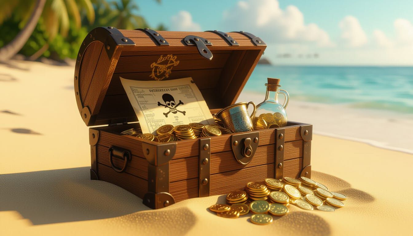 Pirate Treasure Chest on Tropical Beach