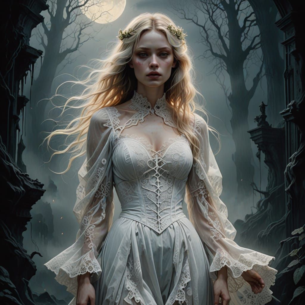 Gothic Beauty in a Moonlit Dreamscape