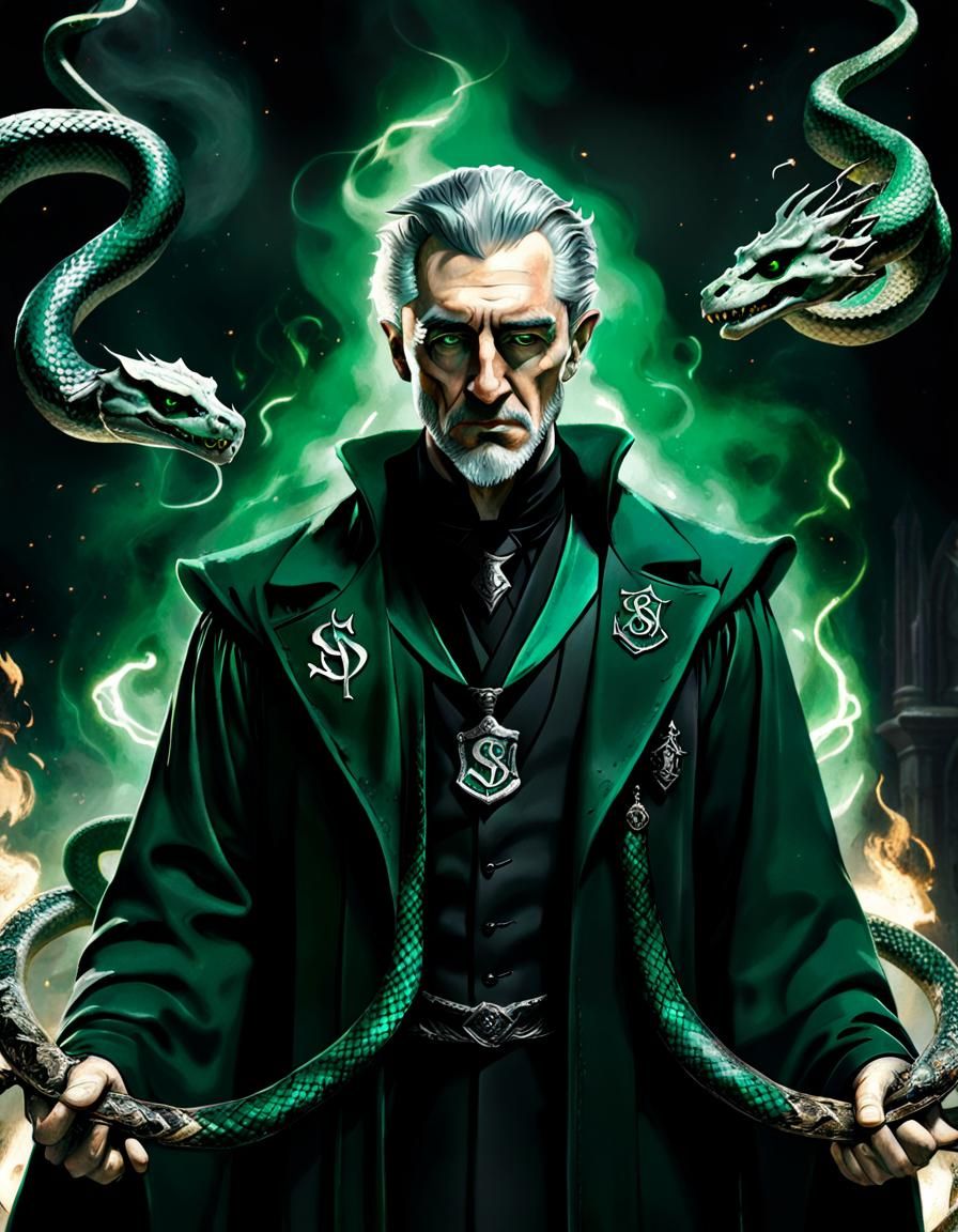 Sinister Sorcerer in Stormy Starscape: Schiele-Inspired