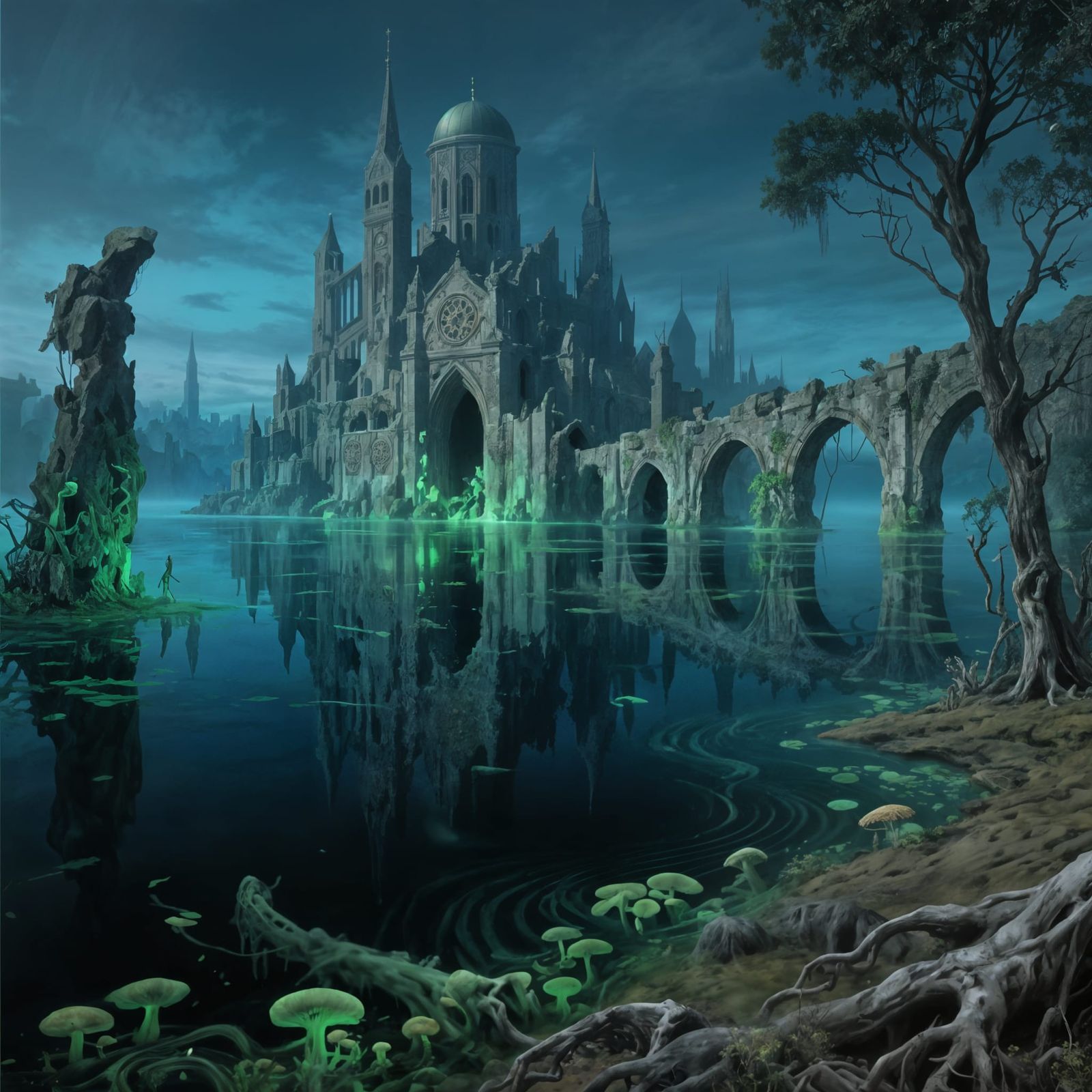 Ruins of Verdantum Rising from Shadowmere in Pre-Raphaelite ...