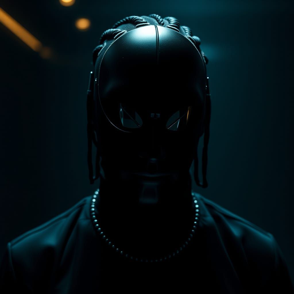 Man in Black Mask with High-Tech Accents