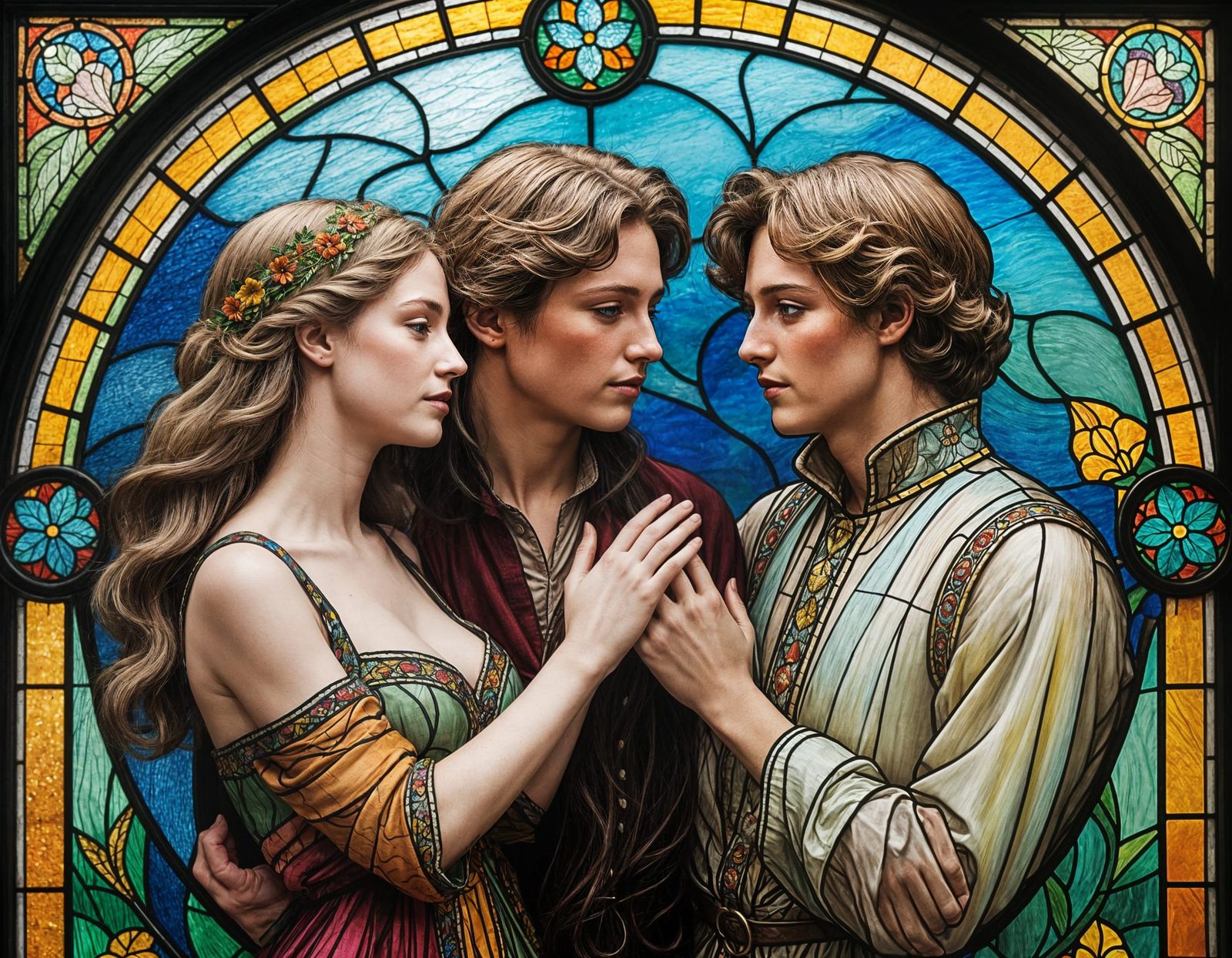 Two Lovers in Vibrant Stained Glass