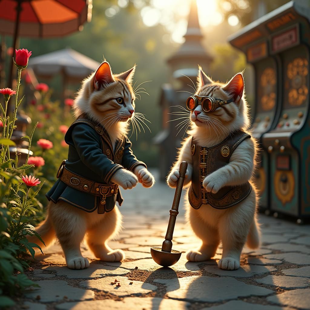 Steampunk Cats and Dogs Play Croquet