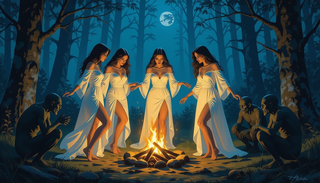 Mystical Forest Dance With Ghouls in Dark Fantasy Style