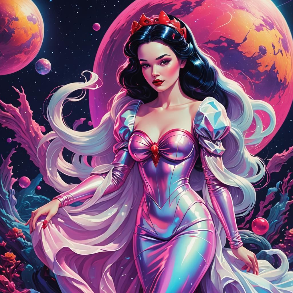 Snow White Space Mermaid in Synthwave Style