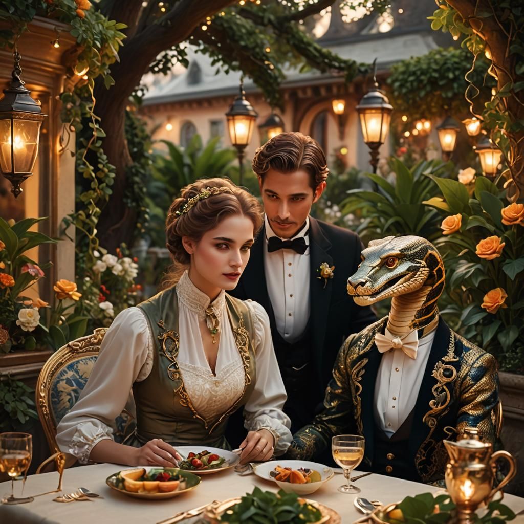 Serpent Waiter in Luxurious Garden Restaurant