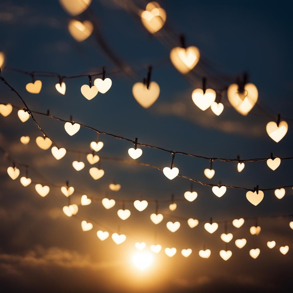 Ethereal Network of Connected Lights and Hearts