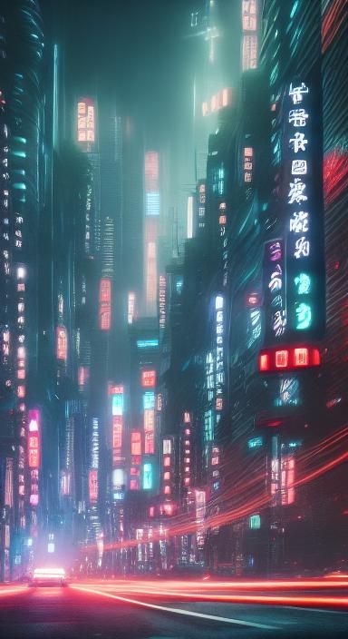 Futuristic Cyberpunk Cityscape at Night in Film Noir Style