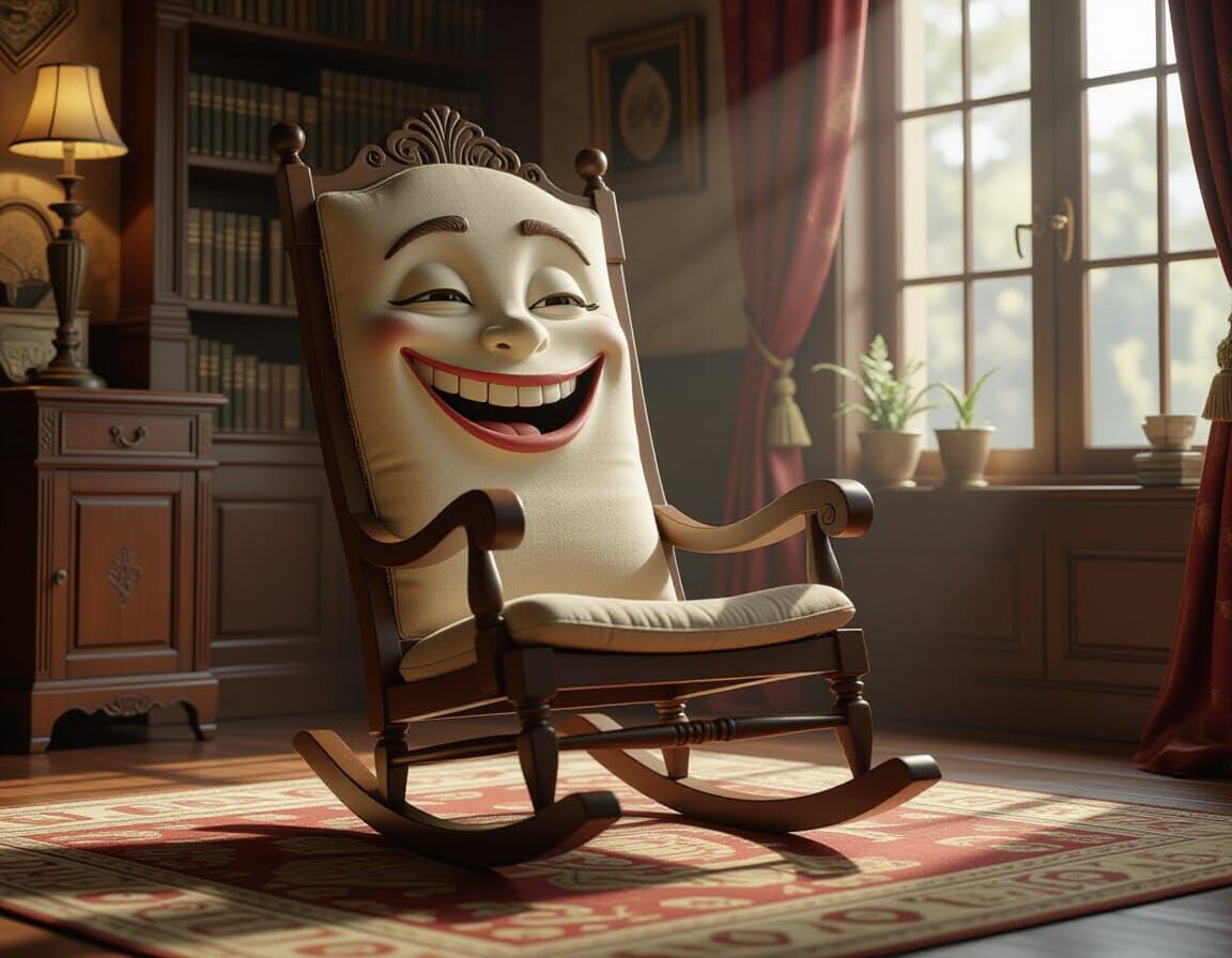 Whimsical Smiling Rocking Chair in Cinematic Digital Art