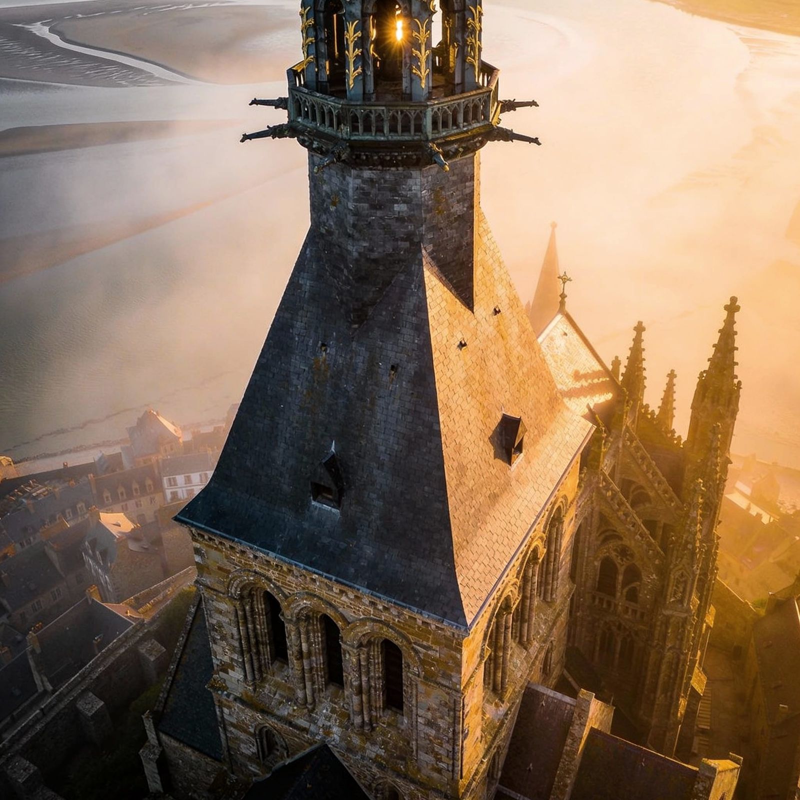 Mont Saint Michel Spire at Dawn