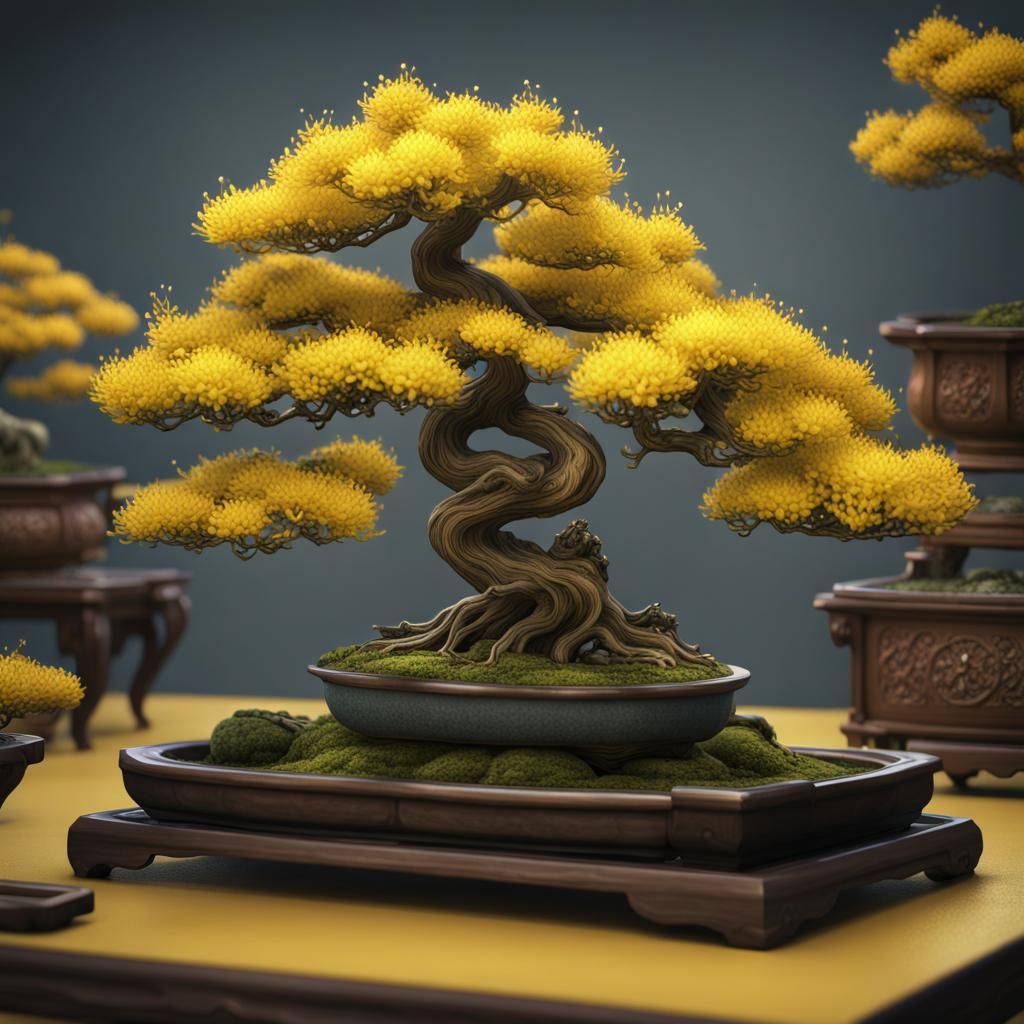 Yellow Bonsai Tree Matte Painting in Unreal Engine