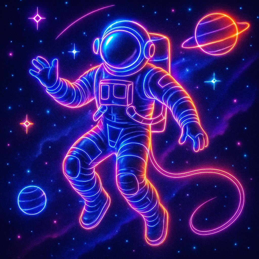 Neon Astronaut Floating in Space