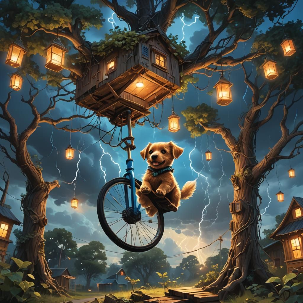 Puppy's Surreal Ride During a Thunderstorm