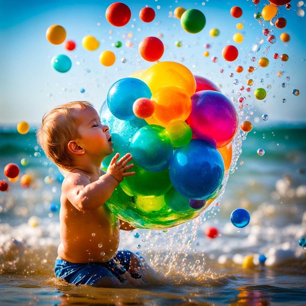 Child Immersed in Rainbow Bubble Sea: Fantasy Concept Art