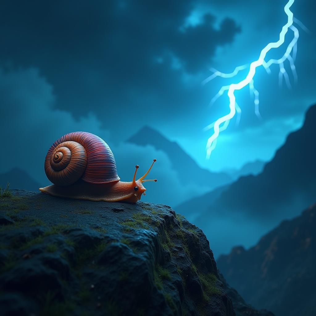 Iridescent Snail Gazing into Electric Storm