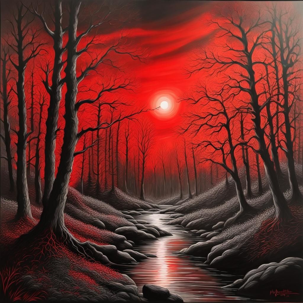 Hyperdetailed Red and Black Luminous Fine Art