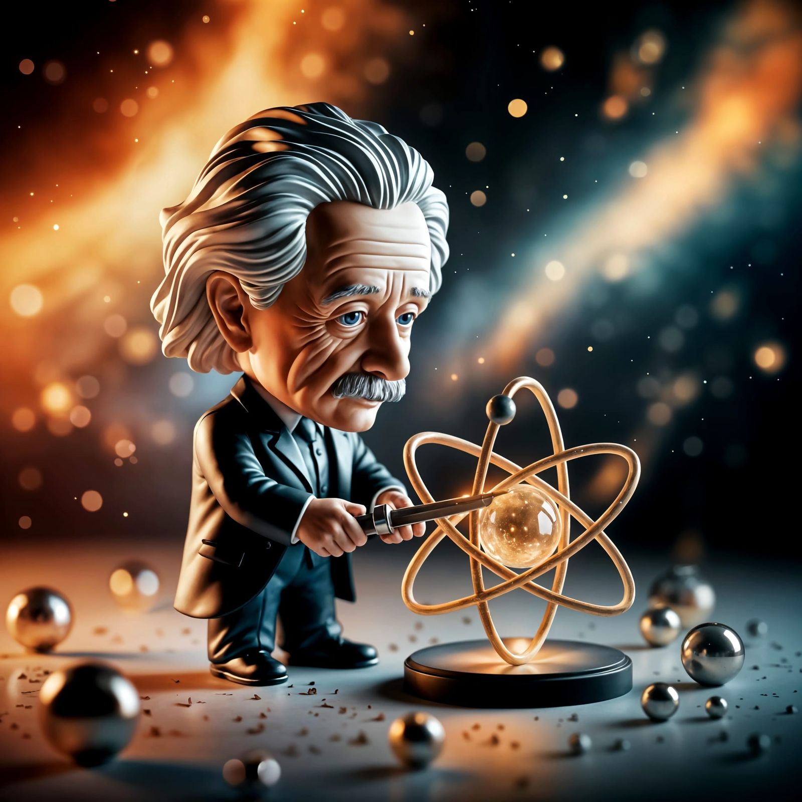 Einstein Bobblehead Splits Atom in Digital Art
