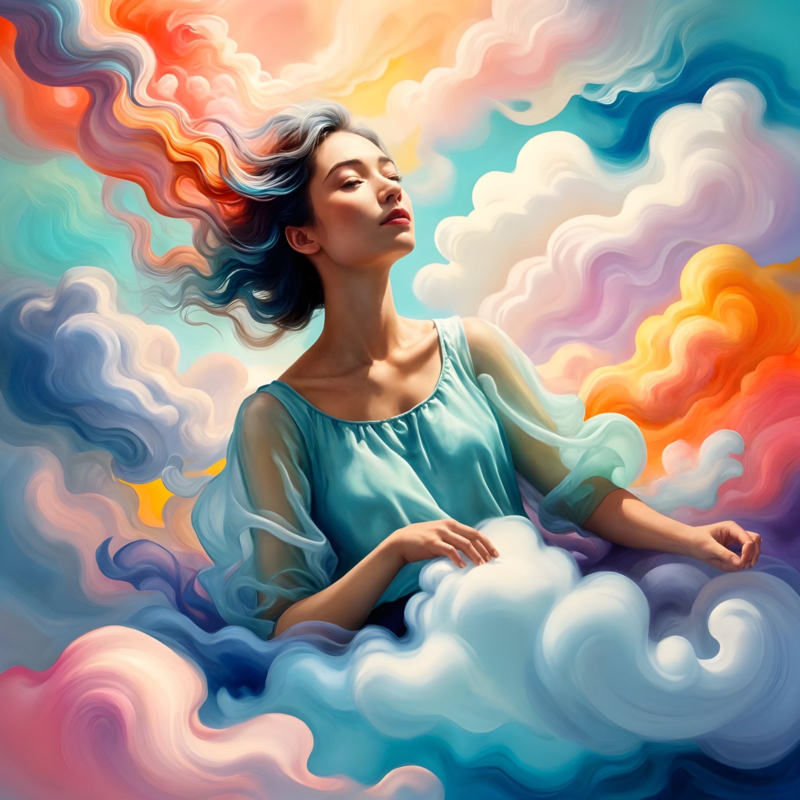 Ethereal Beauty Floating on Cloud Seven