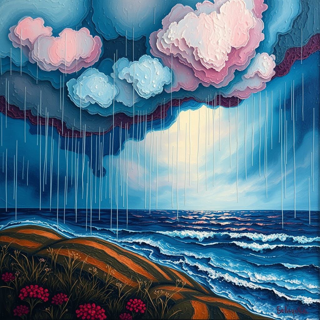 Impasto Ocean Scene with Stormy Clouds