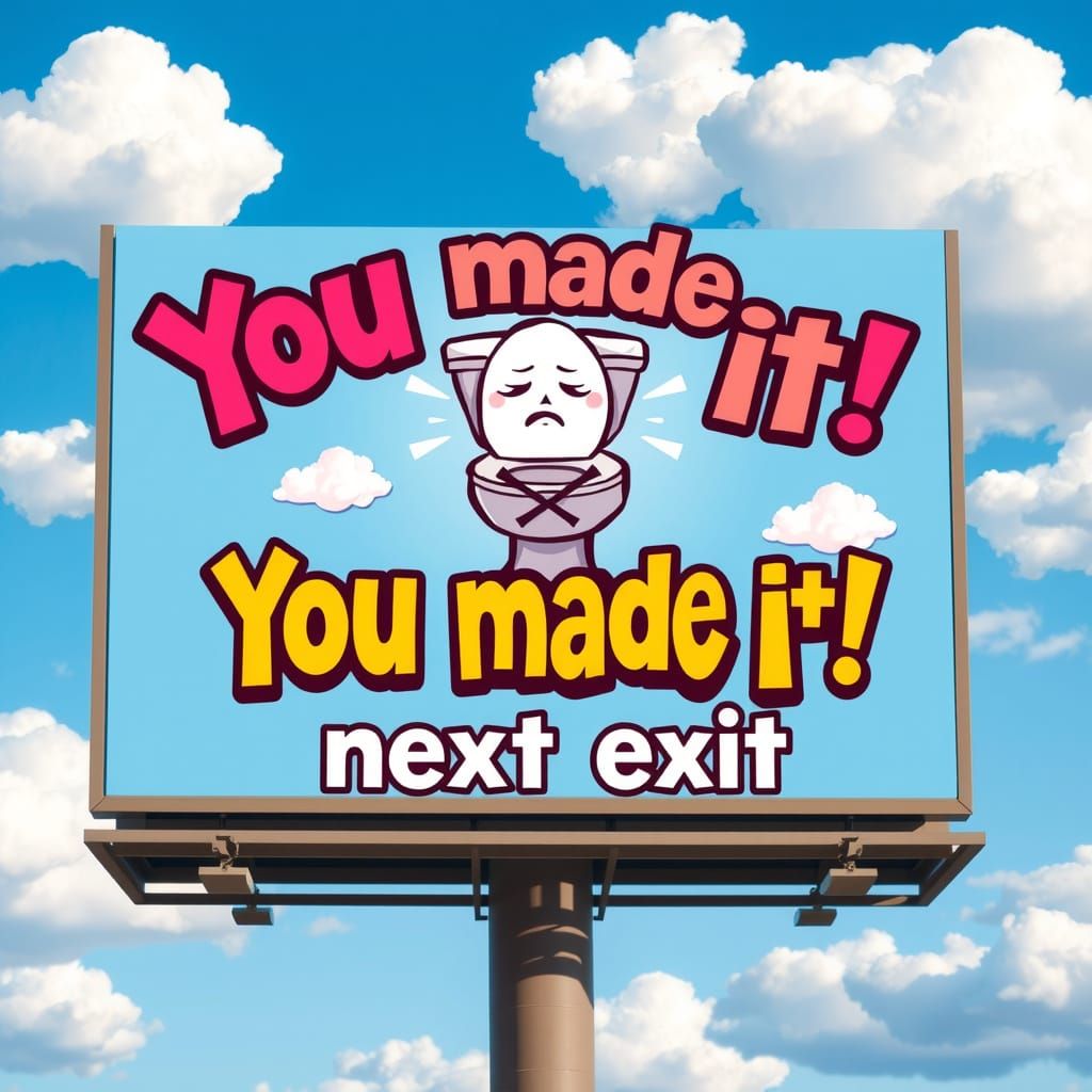 Comical Cartoon Billboard with Exaggerated Toilet Icon