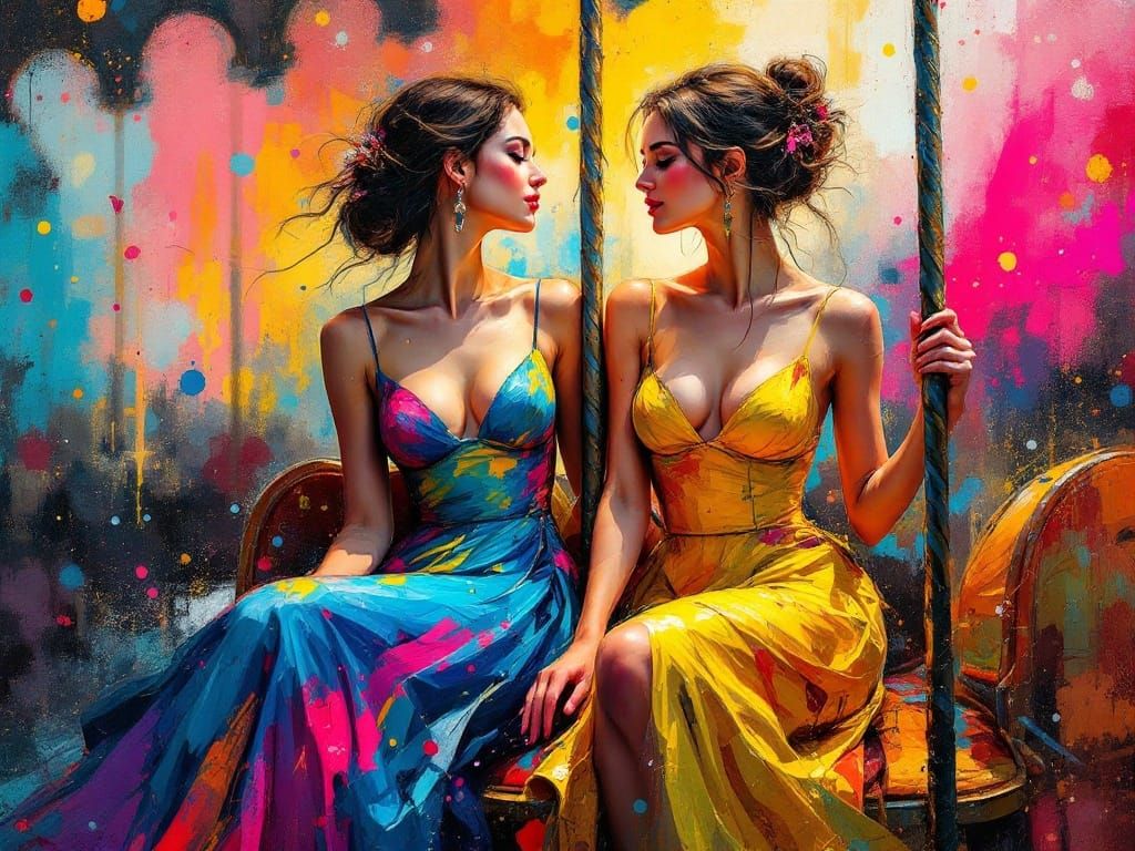 Vibrant Impressionist Carousel Scene in Impasto Style