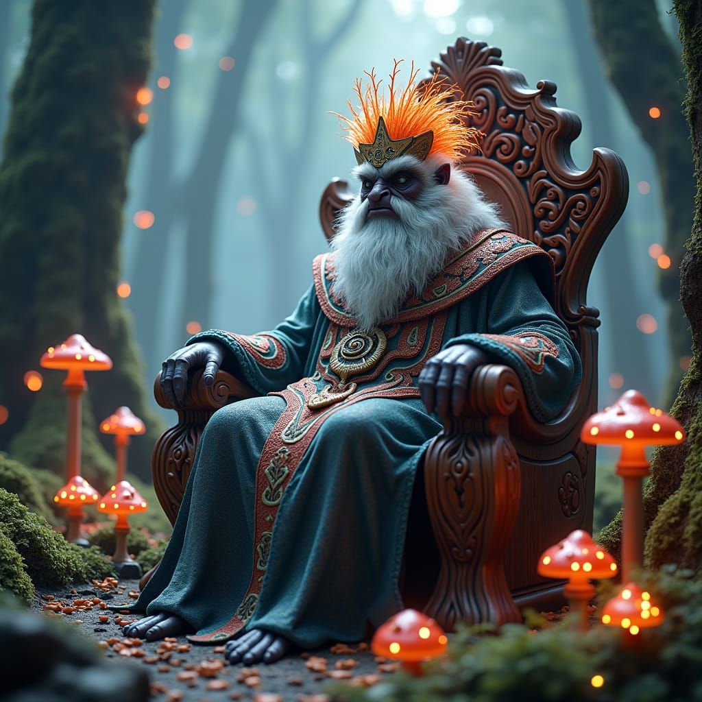 Majestic Bombadona Elder on Throne in Mystical Forest