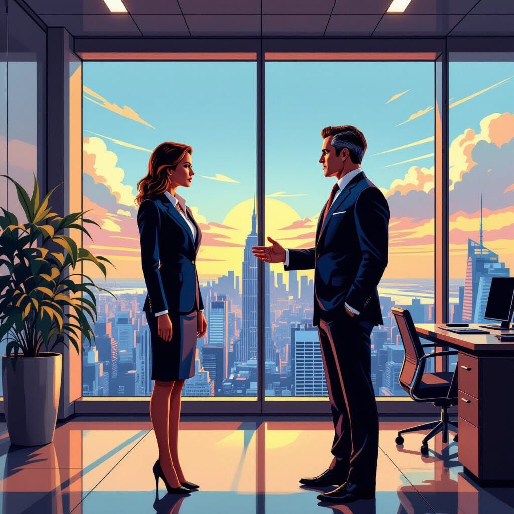 Professional Woman in Contemporary Office, Syd Mead Style