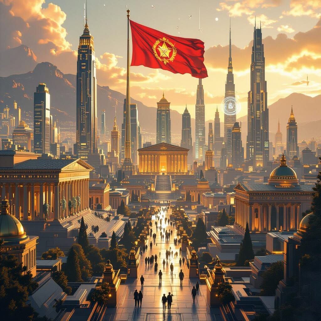 Futuristic City Inspired by Ancient Greece and Rome