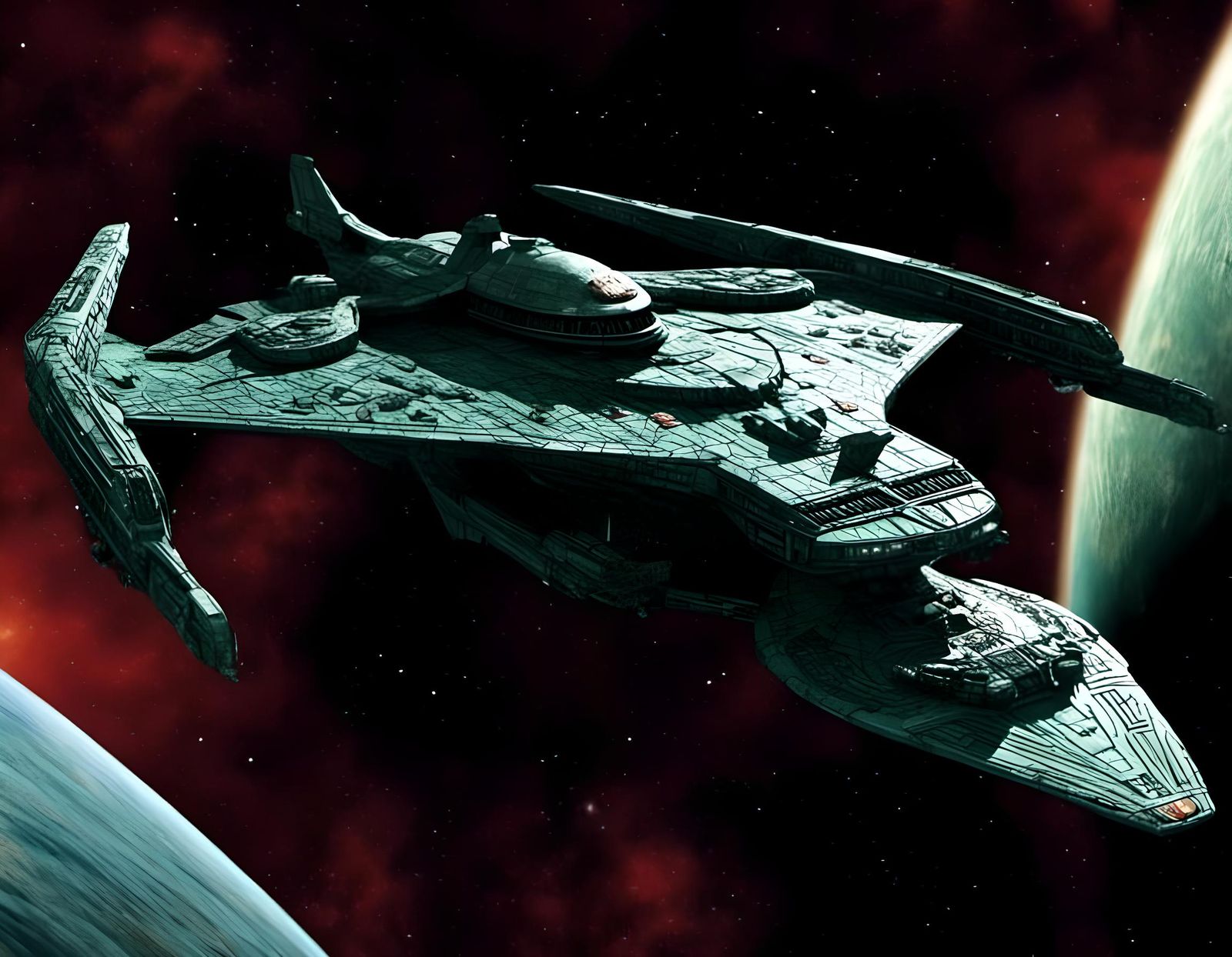 Detailed Klingon Raptor-Class Starship in Space