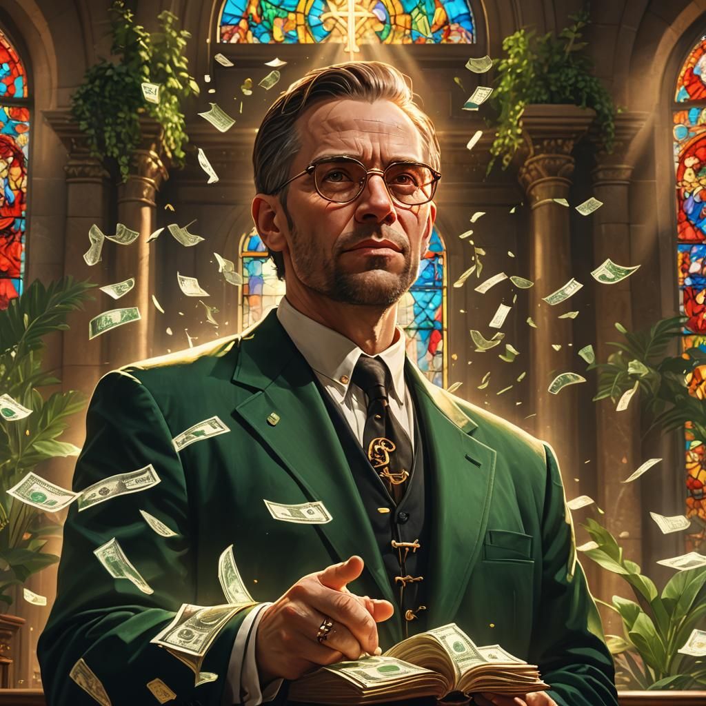 Pastor's Greed: A Close-Up Portrait in Fantasy Style