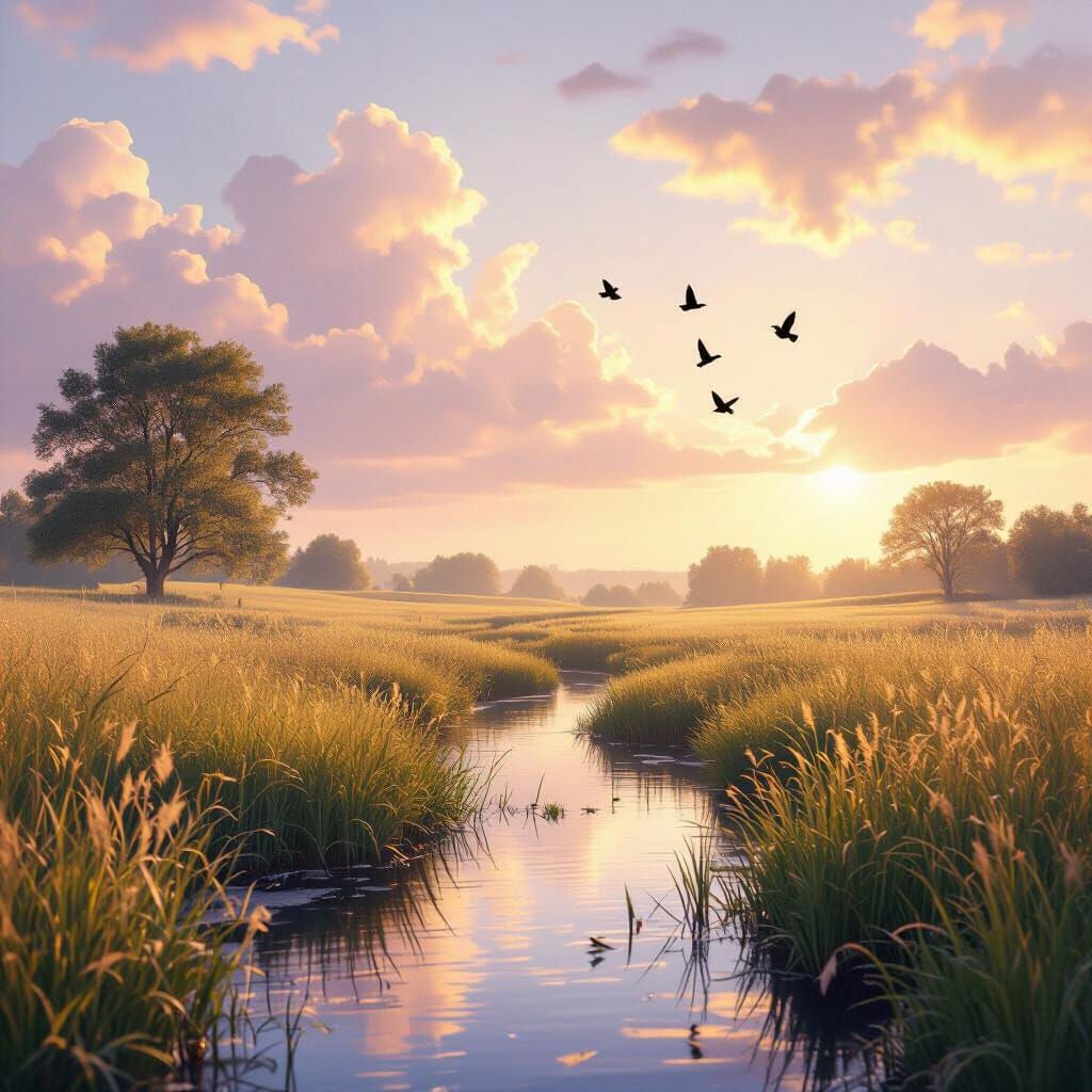 Dreamy Meadow at Golden Hour Cinematic Storybook Style