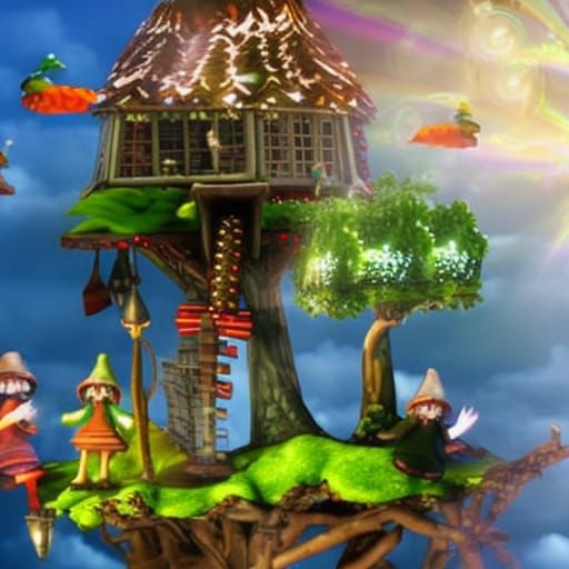 Gnomes Dancing Under a Tree House