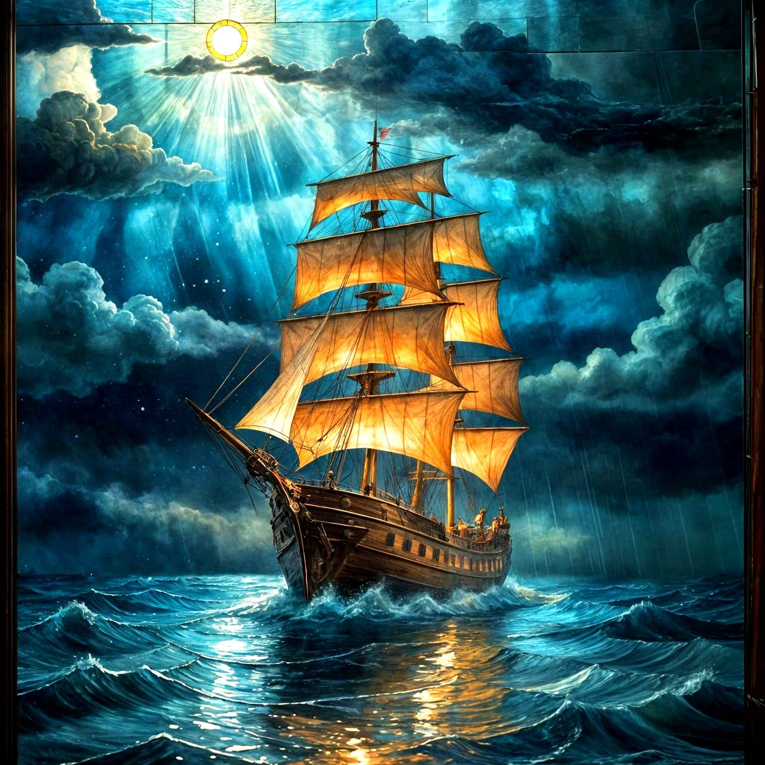 Stained Glass Shipwreck at Night