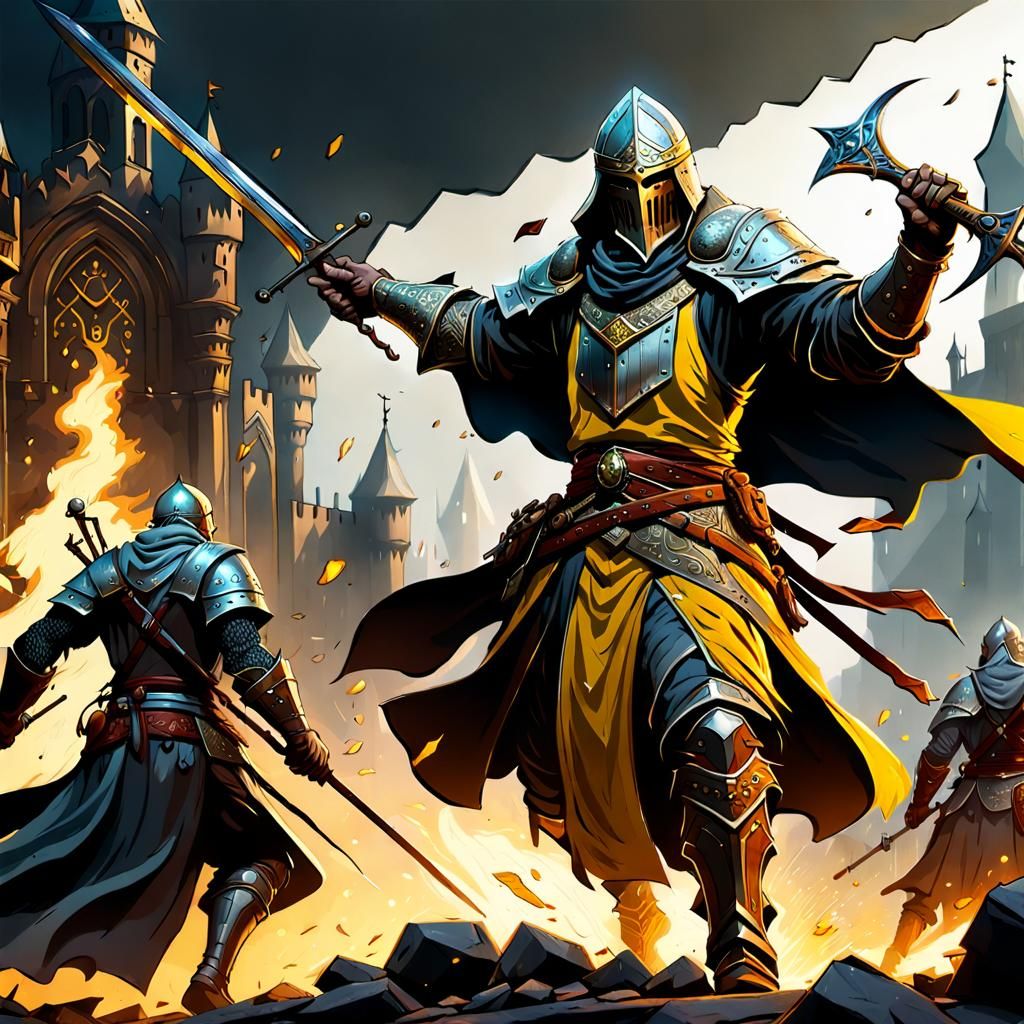 Epic Medieval Battle Scene in Dark Fantasy Style