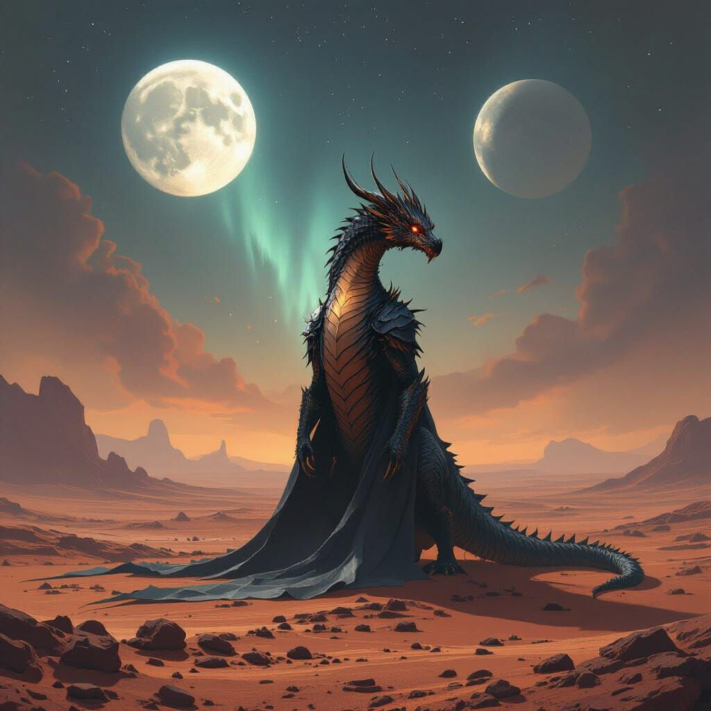 Last Dragon on Mars in Dark Fantasy Style