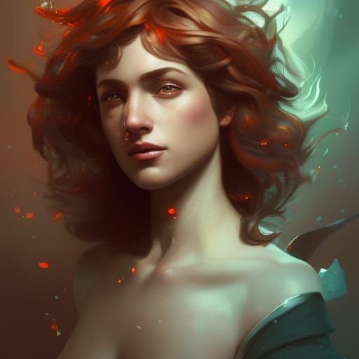 Morpheus Chases Diana: Hyperdetailed Art Nouveau Portrait