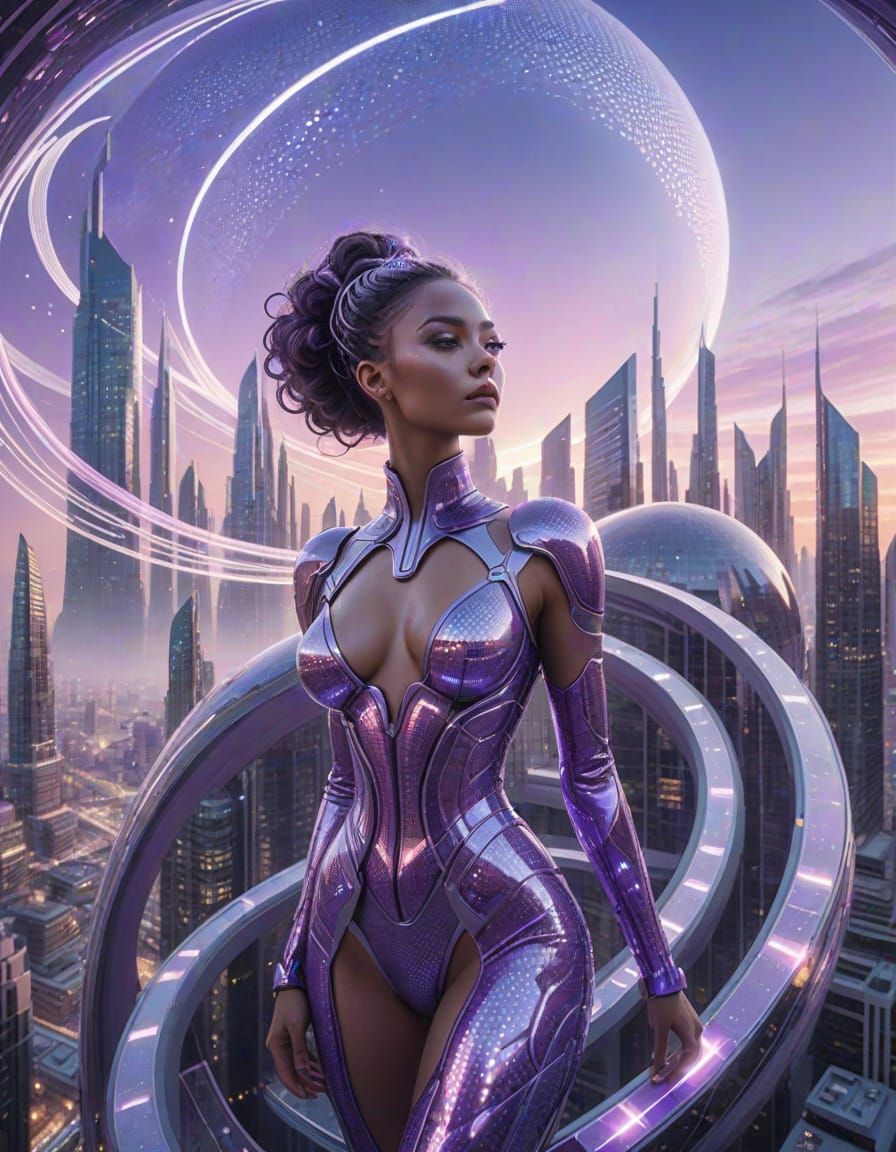 Futuristic City with Glass Skyscrapers in Visionary Art