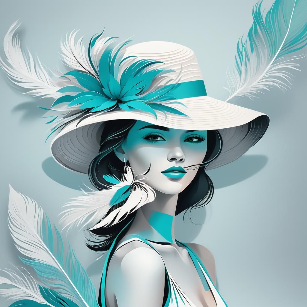Stylish Woman Portrait with Turquoise Flower in Flat Vector ...