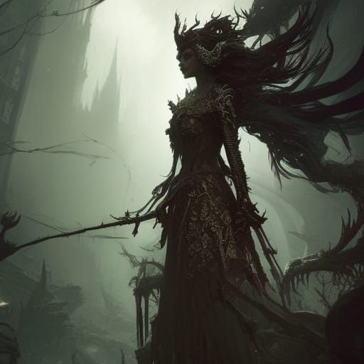 Gothic Vampire Queen Portrait in Art Nouveau Style