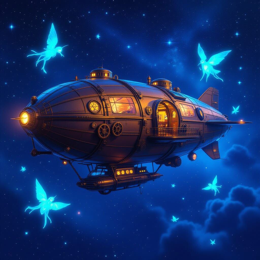 Steampunk Zeppelin in Starry Space