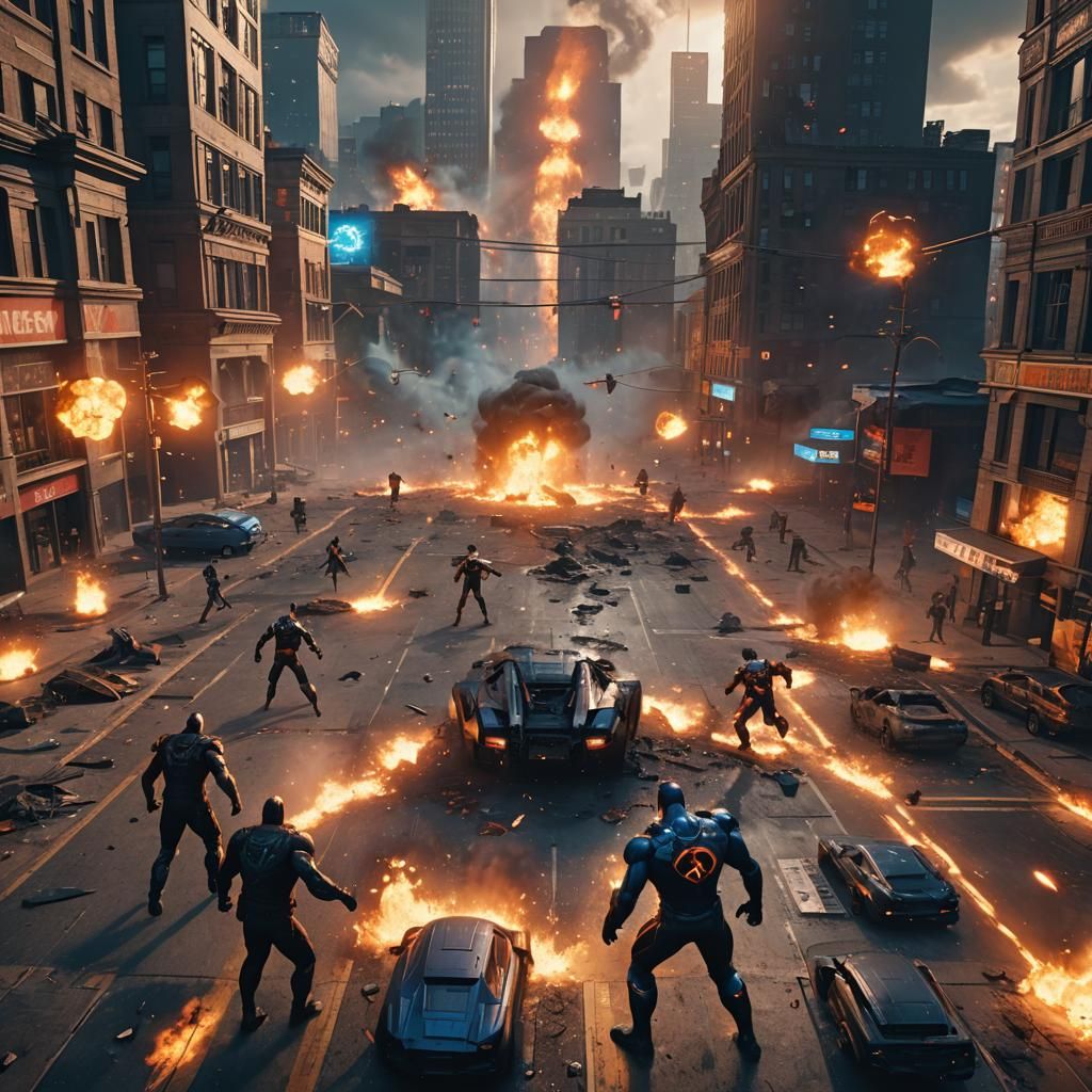 Epic Superhero vs Villain Clash in City Square