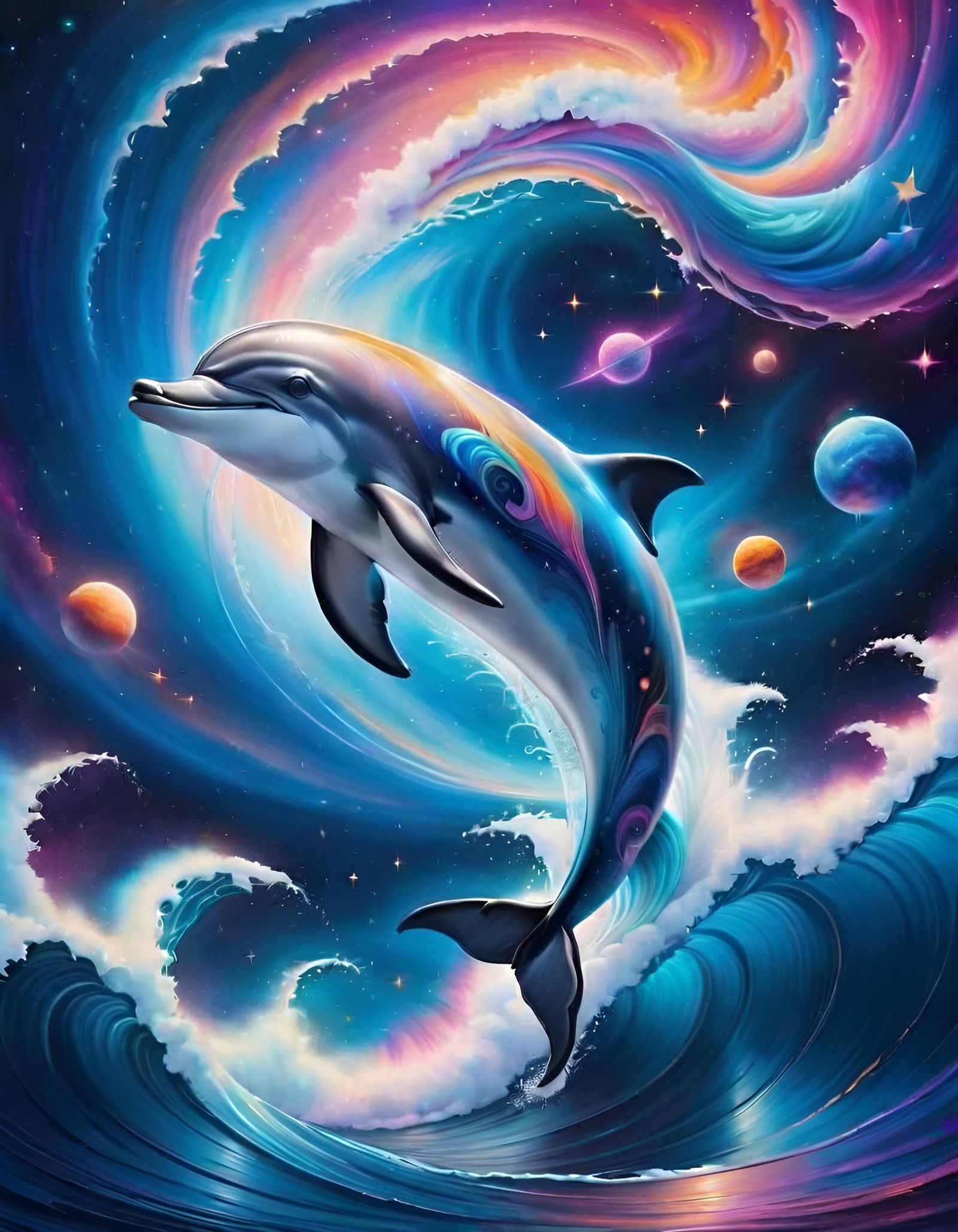 Cosmic Dolphin Leaping Through Galactic Ocean