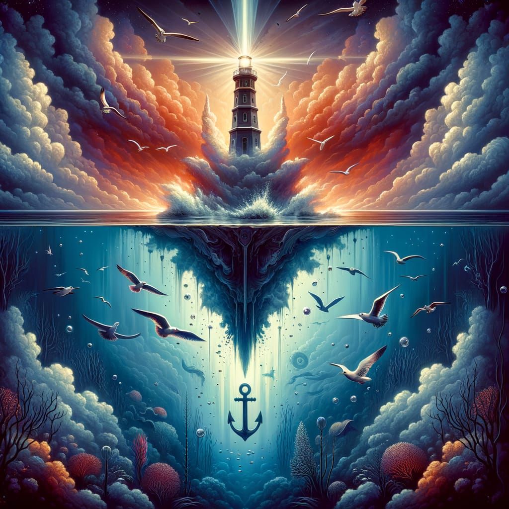 Art Deco Lighthouse Illuminates Surreal Underwater World