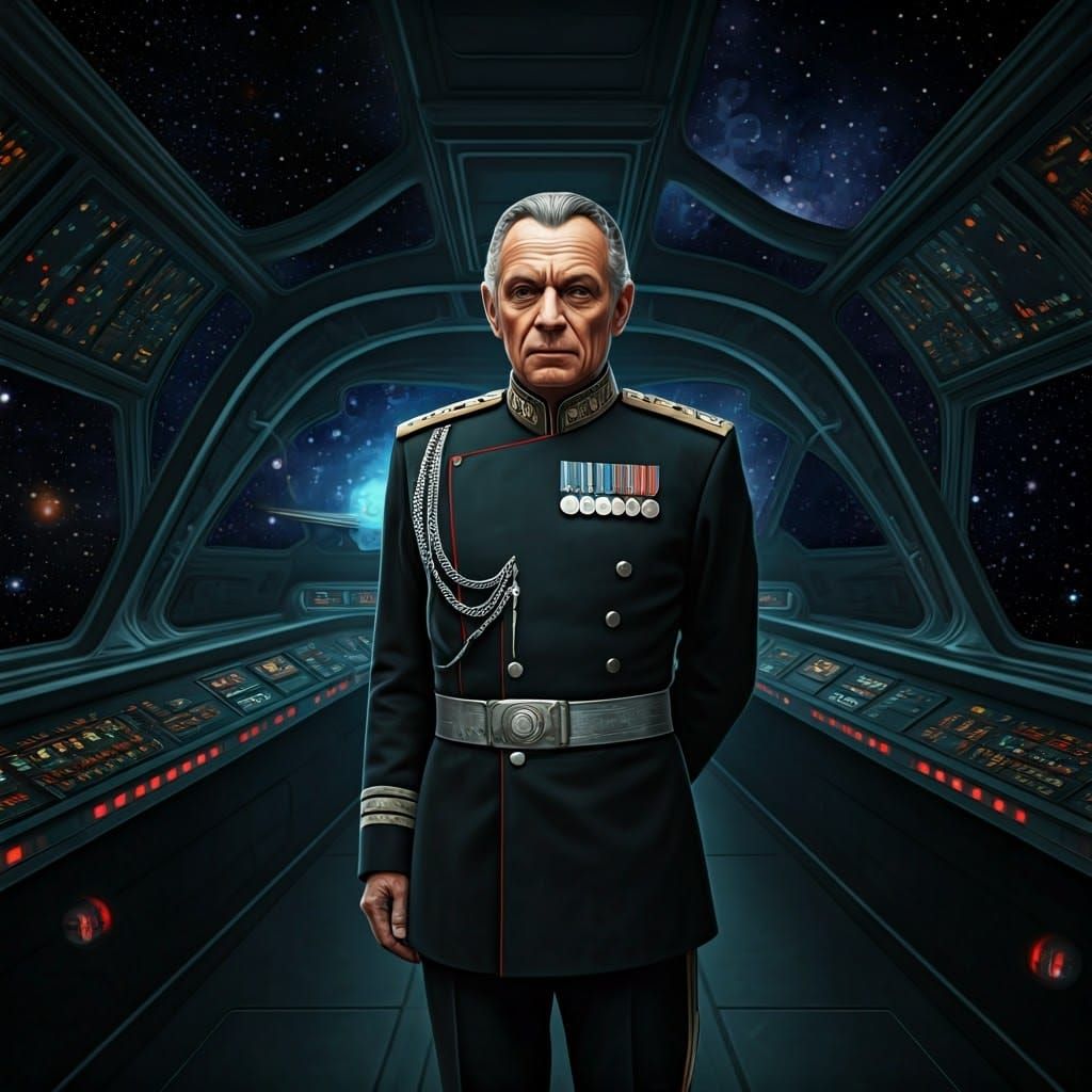 Vogon Admiral on Spaceship Bridge in Sci-Fi Style