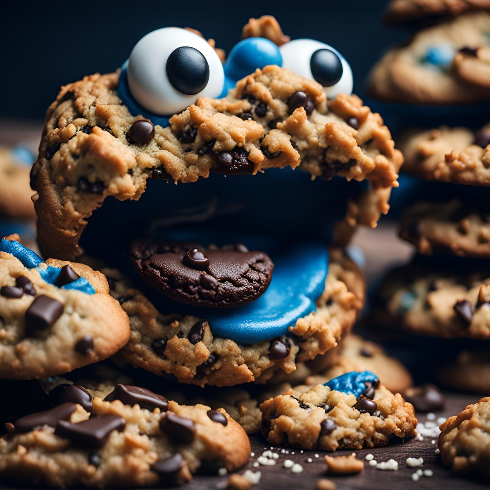 Hyperrealistic Close-up of Cookie Monster in Awe