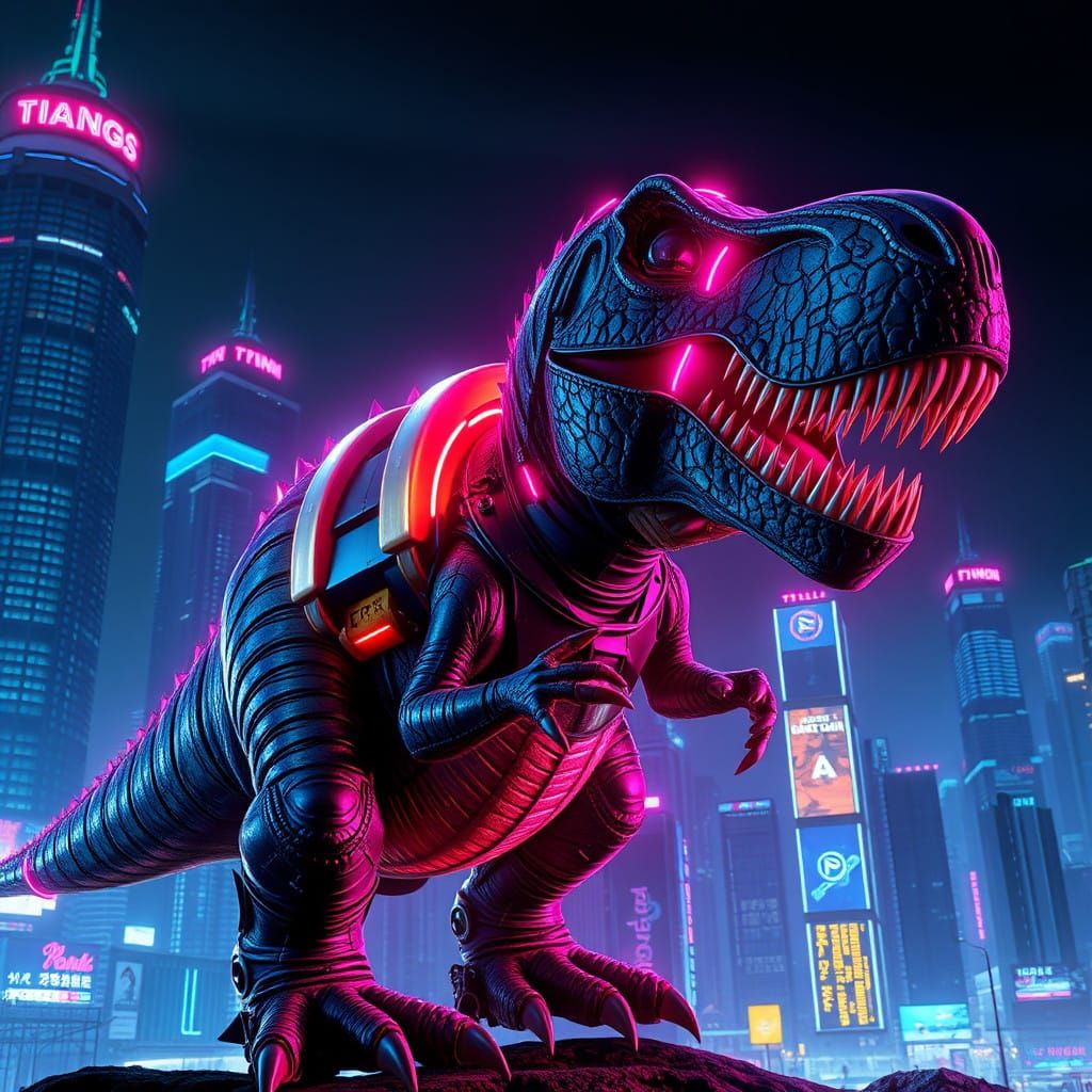 Cyberpunk T-Rex in Futuristic Armor