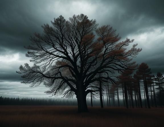 Mysterious Forest Portrait with Dead Trees