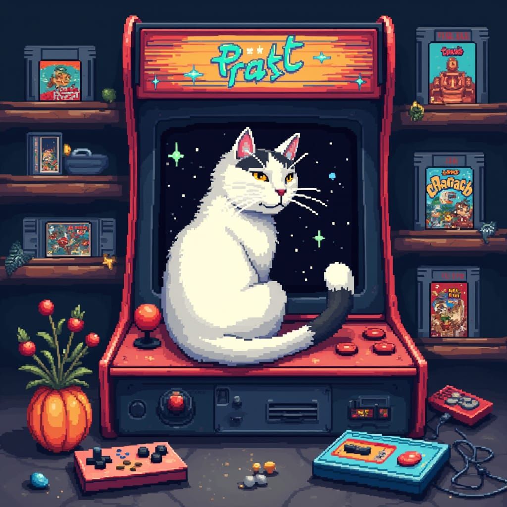 8 Bit Pixel Art Arcade Scene