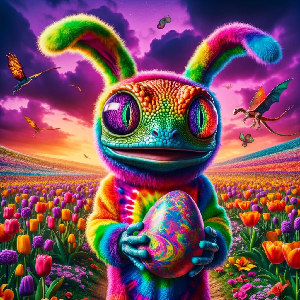 Vibrant Psychedelic Alien Bunny in a Cosmic Landscape